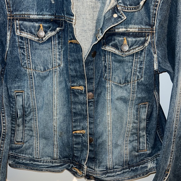 American Eagle Outfitters AEO Denim Vintage Jean Jacket Dark Wash Distressed - Picture 3 of 5